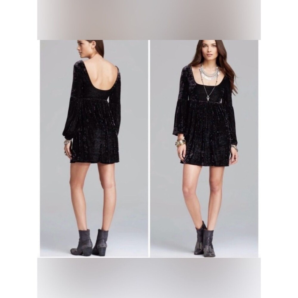 Free People Noir Oh So Easy Crushed Velvet Babydoll Mini Dress Large Whimsigoth